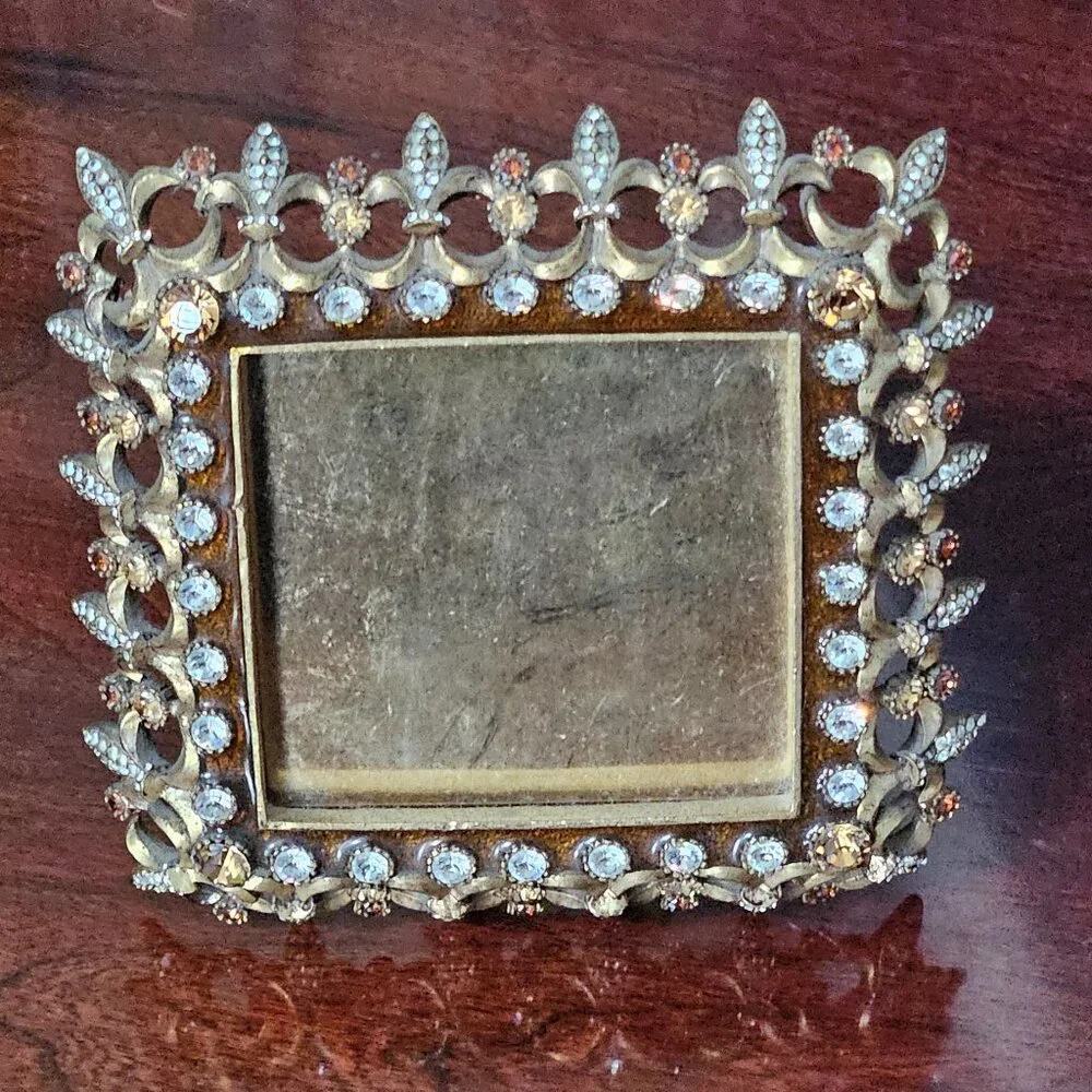 RARE JAY STRONGWATER 4x4 FLEUR DE LIS TIARA SCROLL CRYSTAL JEWELED ENAMEL FRAME